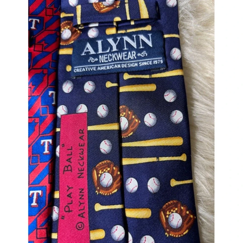 Allyn Silk Necktie Lot of 2 NBA Texas Play Ball Logo Vintage USA Made